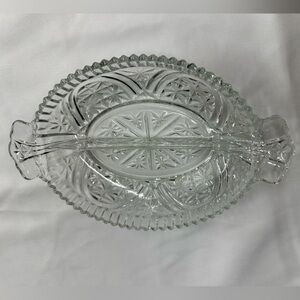 Vintage Anchor Hocking clear glass divided relish dish.
